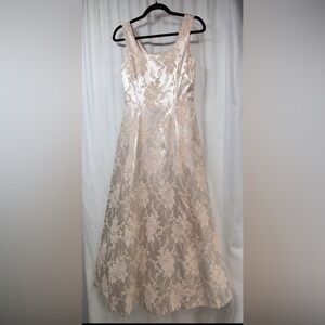 VTG Scott McClintock Dress Size 2 Petite 2P Brocade Champagne Maxi Princess Gown